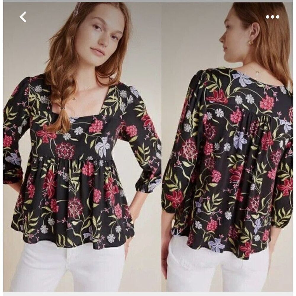 Dolan Floral square neck 3/4 sleeve Cherie babydoll top M